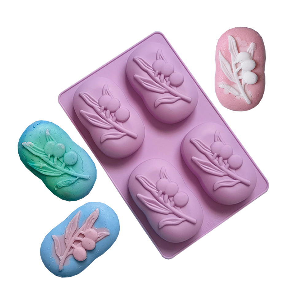 Soap Making Essentials - 4 تجاويف البيضاوي شجرة الزيتون سيليكون